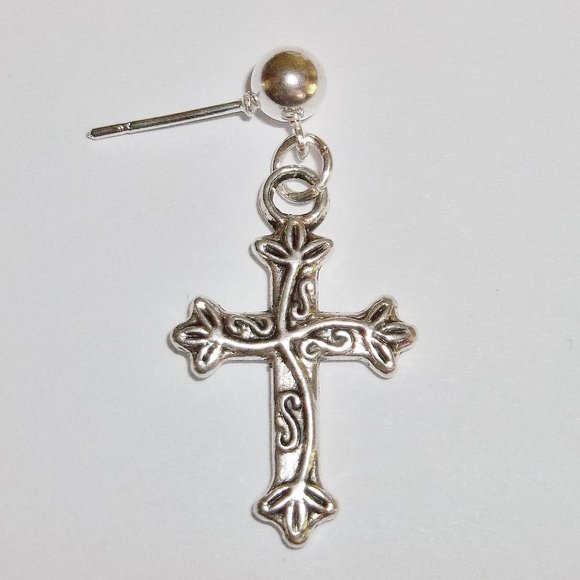 One Silver Cross Earring Men's Jewelry Unisex Style Minimalist Simple NWT 5325 - Picture 2 of 9